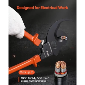 Ratcheting Cable Cutter, Spring Steel Blades with PVC-Coated Handles, Quick-Release Button, Heavy Duty Ratchet Cable Wire Cutter