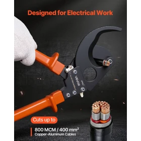 Ratcheting Cable Cutter, Spring Steel Blades with PVC-Coated Handles, Quick-Release Button, Heavy Duty Ratchet Cable Wire Cutter