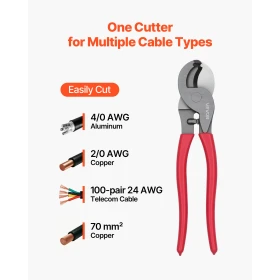 High Leverage Cable Cutter, 235 mm Compact, Forged Blades and PVC-Coated Handles, Heavy Duty Cable Cutting Pliers Tool for 4/0 A