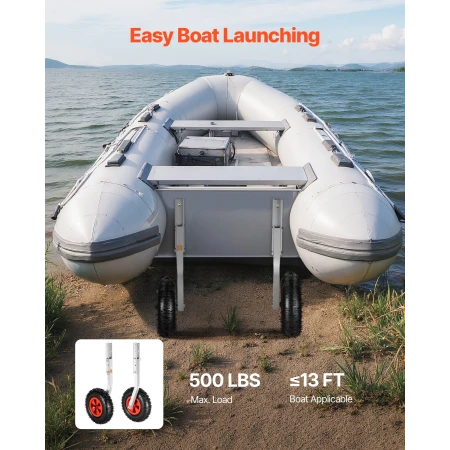 Boat Launching Wheels, 226.8 kg Load Capacity, 304.8 mm Aluminium Alloy Transom Wheel with Inflatable Rubber Tires, Folding Laun