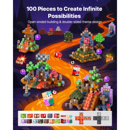 Magnetic Blocks, 100 PCS Dark Castle Set, Magnetic Building Cubes for Kids, STEM Montessori Sensory Toys for Christmas Birthday 