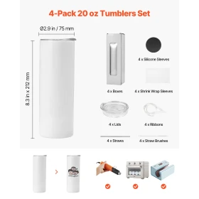 Sublimation tumblere, 4 pakke, 591 mL Skinny Straight Tumblers
