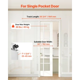 Sliding Pocket Door Hardware Track Kit, 1441 mm Pocket Door