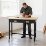 1220 mm Workbench, 680 kg Load Capacity, Garage Workbench with Drawer Storage & Wheels, Workshop Bench on Wheels, Heavy Duty Oak