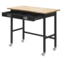 1220 mm Workbench, 680 kg Load Capacity, Garage Workbench with Drawer Storage & Wheels, Workshop Bench on Wheels, Heavy Duty Oak