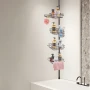 Shower Corner Caddy Tension Pole, 42" to 114" High, Multi-Functional Shower Tension Pole with Strong Load-Bearing Tray, Rust-Pro