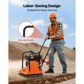 Plate Compactor, 6.5 HP 212CC Gas Engine, 6400 VPM Vibrating Ground Rammer, 15 kN Compaction Force, 53 x 40 cm Plate, Walk Behin