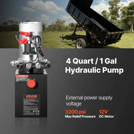 4 L Hydraulic Power Unit, Double Acting Dump Trailer Pump, 22 MPa Max Relief Pressure & 3.4 L/min Flow Rate, DC 12V Hydraulic Pu
