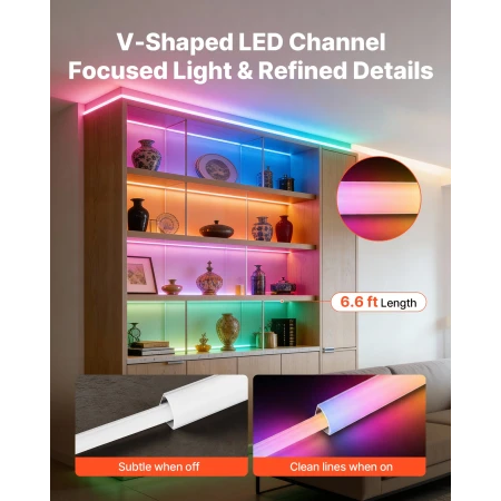 10-Pack 6,6 ft/2M V Shape LED-aluminiumskanal, med mælkeagtigt