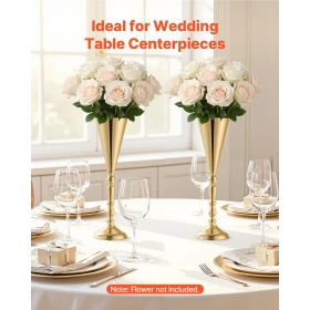 20 PCS Wedding Flower Vase, 43 cm Tall Trumpet Flower Table Centerpieces, Banquet Vases Easy Installation, Electroplated Versati
