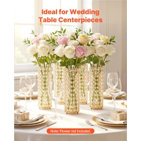 16 PCS Crystal Wedding Flower Vase, 26 cm Tall Flower Table Centerpieces, Crystal Cylinder Banquet Vases Easy Installation, Vers