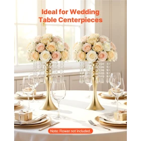 20 PCS Wedding Flower Vase, 33.5 cm Tall Flower Table Centerpieces, Crystal Banquet Vases Easy Installation, Electroplated Finis