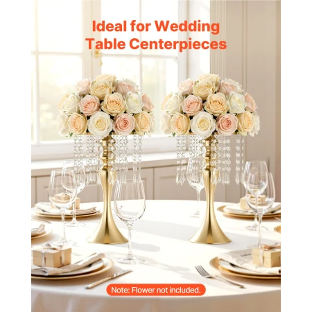 20 PCS Wedding Flower Vase, 33.5 cm Tall Flower Table Centerpieces, Crystal Banquet Vases Easy Installation, Electroplated Finis