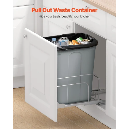 Pullout Trash Can for Kitchen Cabinets, Garbage Waste Recycling Bin, Under Mount Waste Container, with Heavy Duty Metal Soft Clo