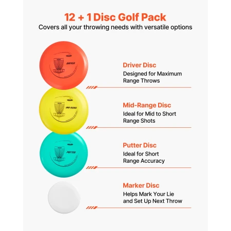 Disc Golf Sæt, 12 STK Flying Discs til begyndere, Disc Golf