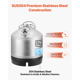 Cleaning Keg, 6.5L Keg Line Cleaning Kit with D Coupler Connection & Rubber Base, Beer Lines Cleaner Used for Beer Line Cleaning