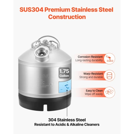 Cleaning Keg, 6.5L Keg Line Cleaning Kit with D Coupler Connection & Rubber Base, Beer Lines Cleaner Used for Beer Line Cleaning