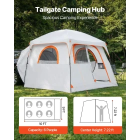 Large SUV Tent for 6 Person, 3.05 x 2.74m 3-Season SUV Tailgate Tent with Ventilated Doors & Mesh Windows, PU2000mm Waterproof D