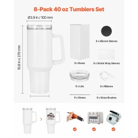 Sublimationsglas, 8-pak, 1183 mL tumblere Bulk med håndtag