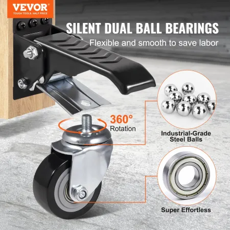 Workbench Caster Wheels, 74.8kg Load Capacity, Set of 4, 6.3cm Heavy Duty Retractable Casters, Side Mounted Adjustable Stepdown 