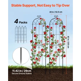 Garden Trellis, 220 x 52.5 cm Rose Trellis, 4 Packs Garden Flower Rose Trellises with Powder-Coated Finish & Convenient Locking 