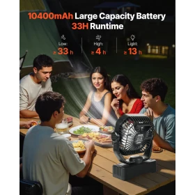 10400mAh solventilator, campingventilator med solpanel og