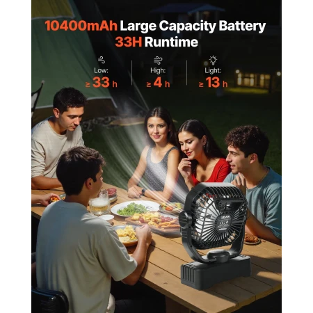 10400mAh solventilator, campingventilator med solpanel og