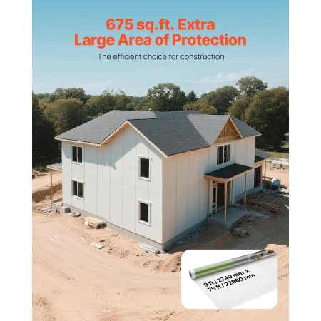House Wrap, 2740 x 22860 mm, 0.13 mm Thick Vapor Barrier, Heavy Duty Plastic Sheeting for Tear-resistant, Drop Cloth Vapor Barri