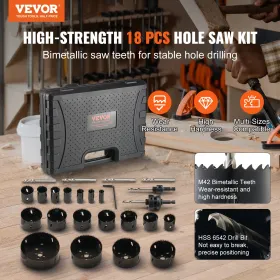Hole Saw Kit, 18 PCS Saw Blades, 6 Drill Bits, 1 Hex Wrench, Bi Metal M42 Hole Saw Set with Carrying Case, General Purpose Size