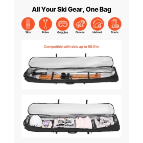 Ski Roller Bag, Up to 74.8 in/190 cm, Padded Snowboard Bag with Wheels for Air Travel, 600D Waterproof Oxford Fabric, with Adjus