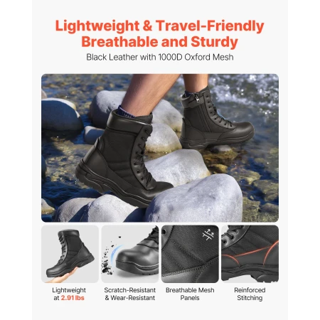 Men's Military Tactical Boots, 203 mm Combat Hiking Work Boots, Lightweight & Breathable Side Zipper Mens Motorcycle Interceptor