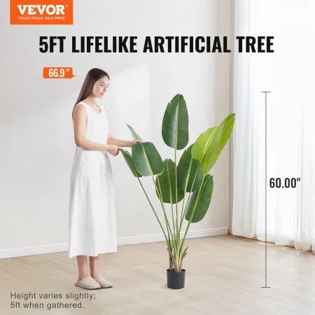 Artificial Birds Of Paradise Tree, 1.5mTall Faux Plant, PE Material & Anti-Tip Tilt Protection Low-Maintenance Plant, Lifelike G