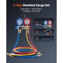 AC Manifold Gauge Set for R22 R404A R410A R12 Refrigerants, 4 Way AC Gauges with 1.5 m Hoses for Automotive & Household Air Cond