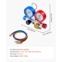 AC Manifold Gauge Set for R22 R404A R410A R12 Refrigerants, 4 Way AC Gauges with 1.5 m Hoses for Automotive & Household Air Cond