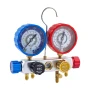 AC Manifold Gauge Set for R22 R404A R410A R12 Refrigerants, 4 Way AC Gauges with 1.5 m Hoses for Automotive & Household Air Cond