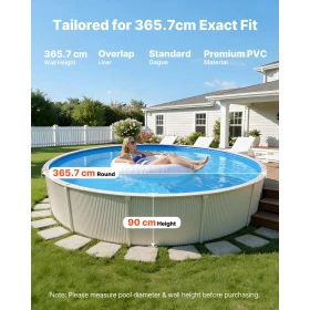 365.7 cm Pool Liner, Round Overlap Swimming Pool Liner for 90