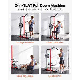 LAT Pull Down Machine, 2-in-1 Row Cable Machine, Cable Machines Home Gym with 3-Level Adjustable Seat, 4-Level Adjustable Foam R