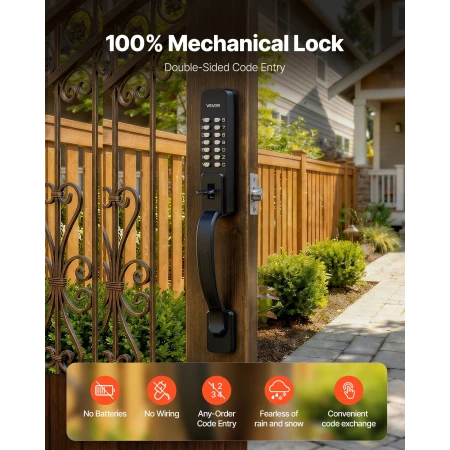 Mechanical Keyless Entry Door Lock, 2.0 Code Upgrade, 4-7 Digits Code, Double-Sided Push Button Combination Keypad Door Lock wit