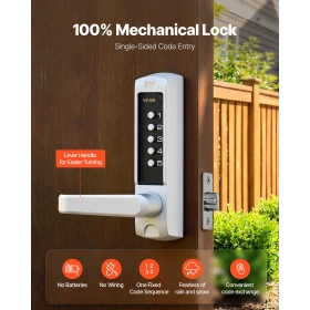 Mechanical Keyless Entry Door Lock, 2.0 Code Upgrade, 5 Digits Code, Single-Sided Push Button Combination Keypad Door Lock with 