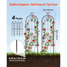 Garden Trellis, 152 x 40.5 cm Rose Trellis, 4 Packs Garden Flower Rose Trellises with Powder-Coated Finish & Convenient Locking 