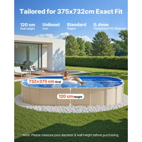Oval Pool Liner, 375 x 732 cm UniBead Swimming Pool Liner for 120 cm Wall Height, Premium Vinyl, Easy Install with Leak-Proof Pa