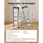 4 Step Ladder, Folding Step Stool with Wide Anti-Slip Pedal and
