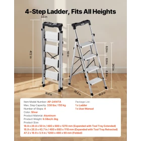 4 Step Ladder, Folding Step Stool with Wide Anti-Slip Pedal and