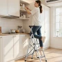 4 Step Ladder, Folding Step Stool with Wide Anti-Slip Pedal and Comfort Handgrip, 150 kg Capacity Portable Aluminum Stepladder, 