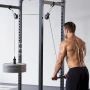 Pulley System, 2 PCS LAT and Lift Pulley System, Gym Rack Pulleys Attachment with two Steel Cables, Short Bar, Dual Grip Handles