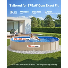 Oval Pool Liner, 375 x 610 cm UniBead Swimming Pool Liner for