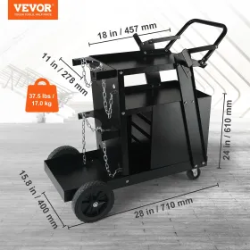 Welding Cart, 2-Tier 4 Drawers Welder Cart with 265 LBS Weight Capacity, 360Â° Swivel Wheels, Tank Storage Safety Chains, Heavy