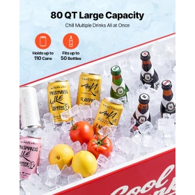 75.71 L Rolling Ice Chest, Holds up to 50 Bottles / 110 Cans, Portable Patio Party Bar Drink Cooler Cart with 4 Swivel Casters (