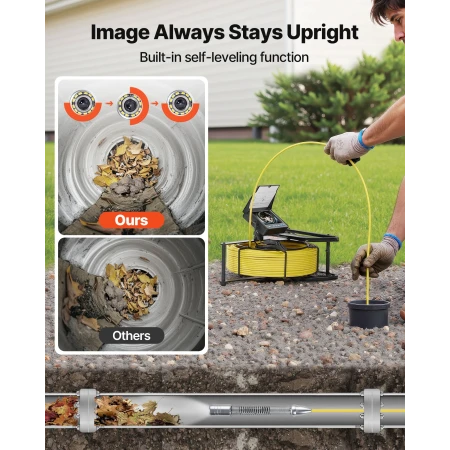 Sewer Camera, 30m, Self-Leveling Drain Inspection Camera with 1080P HD Screen, IP68 Waterproof Snake Plumbing Cameras with Light