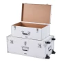 Metal Storage Trunk, Set of 2, Wooden Suitcase Storage Boxes